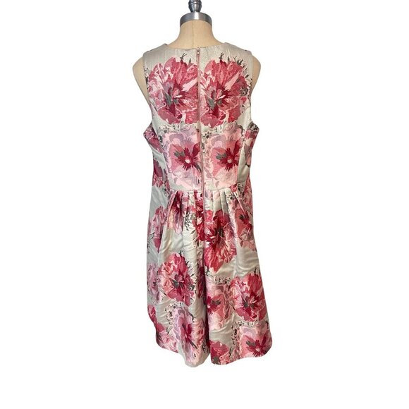 Pink Tartan Floral Jacquard Sleeveless Dress Metallic Red & Pink Print Size 14 - Picture 3 of 6